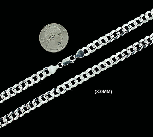 Real Solid 925 Sterling Silver Diamond Cut Cuban Curb Link Chain Necklace Bracelet 2.5mm 3mm 4mm 5mm 6mm 7mm 8mm 9mm 10mm Gift For Men &amp; Women ITALY