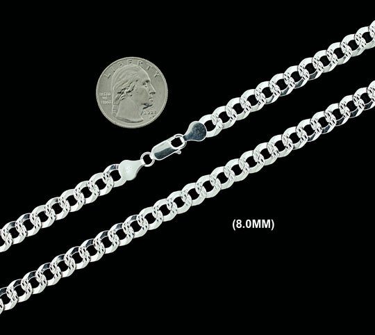 8MM Real Solid 925 Sterling Silver Diamond Cut Curb Link Chain Pendant Necklace UNISEX
