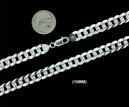 10MM Solid 925 Sterling Silver Diamond Cut Cuban Curb Chain Necklace or Bracelet ITALY