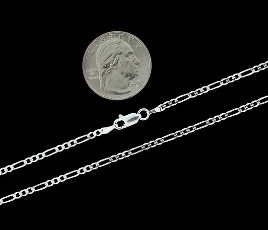 Real 2.5MM Solid 925 Sterling Silver Italian FIGARO LINK CHAIN Necklace UNISEX