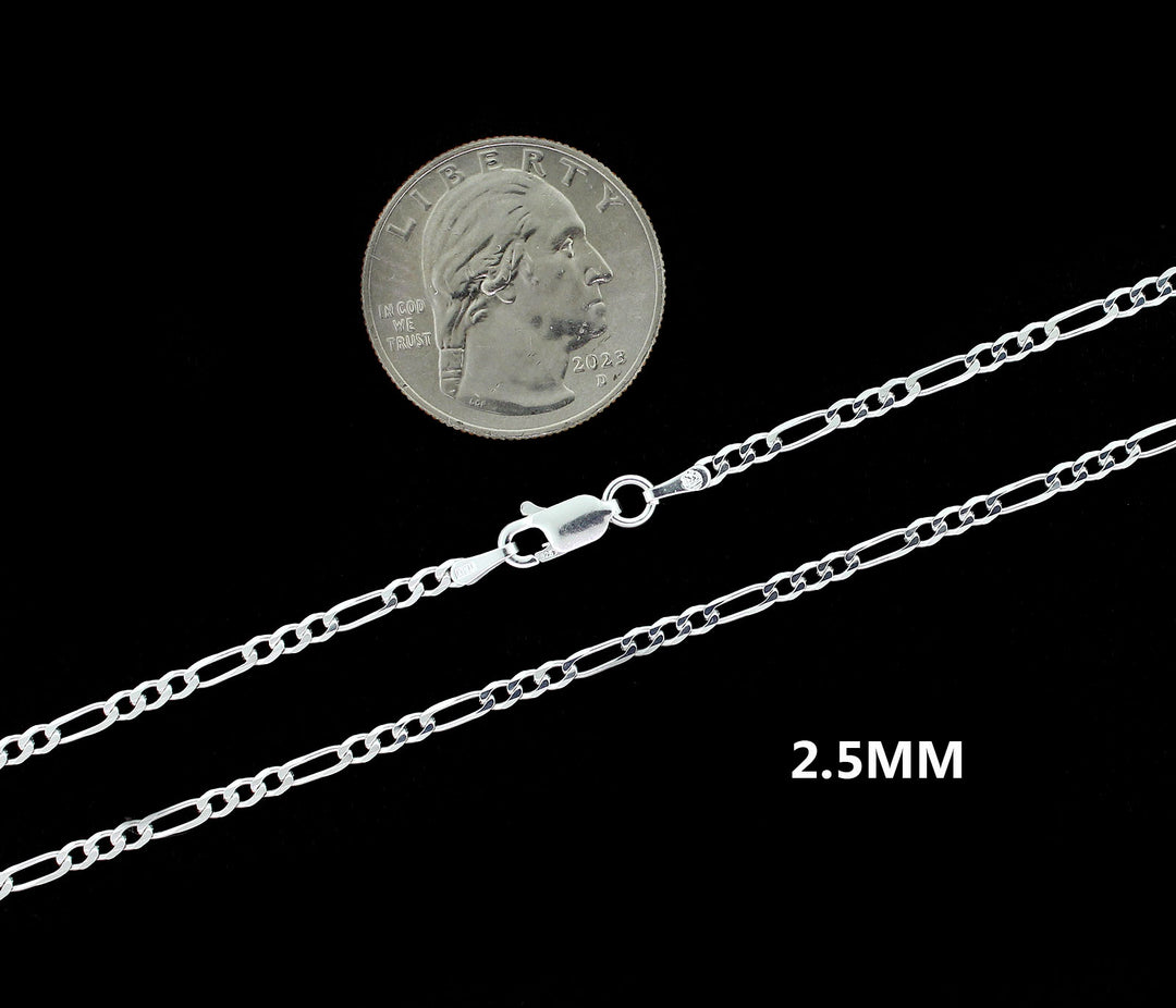 Real 2.5MM Solid 925 Sterling Silver Italian FIGARO LINK CHAIN Necklace UNISEX