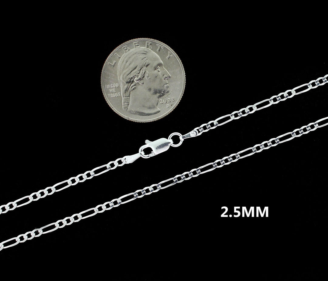2.5MM Solid 925 Sterling Silver Figaro Link Chain Necklace or Bracelet ITALY
