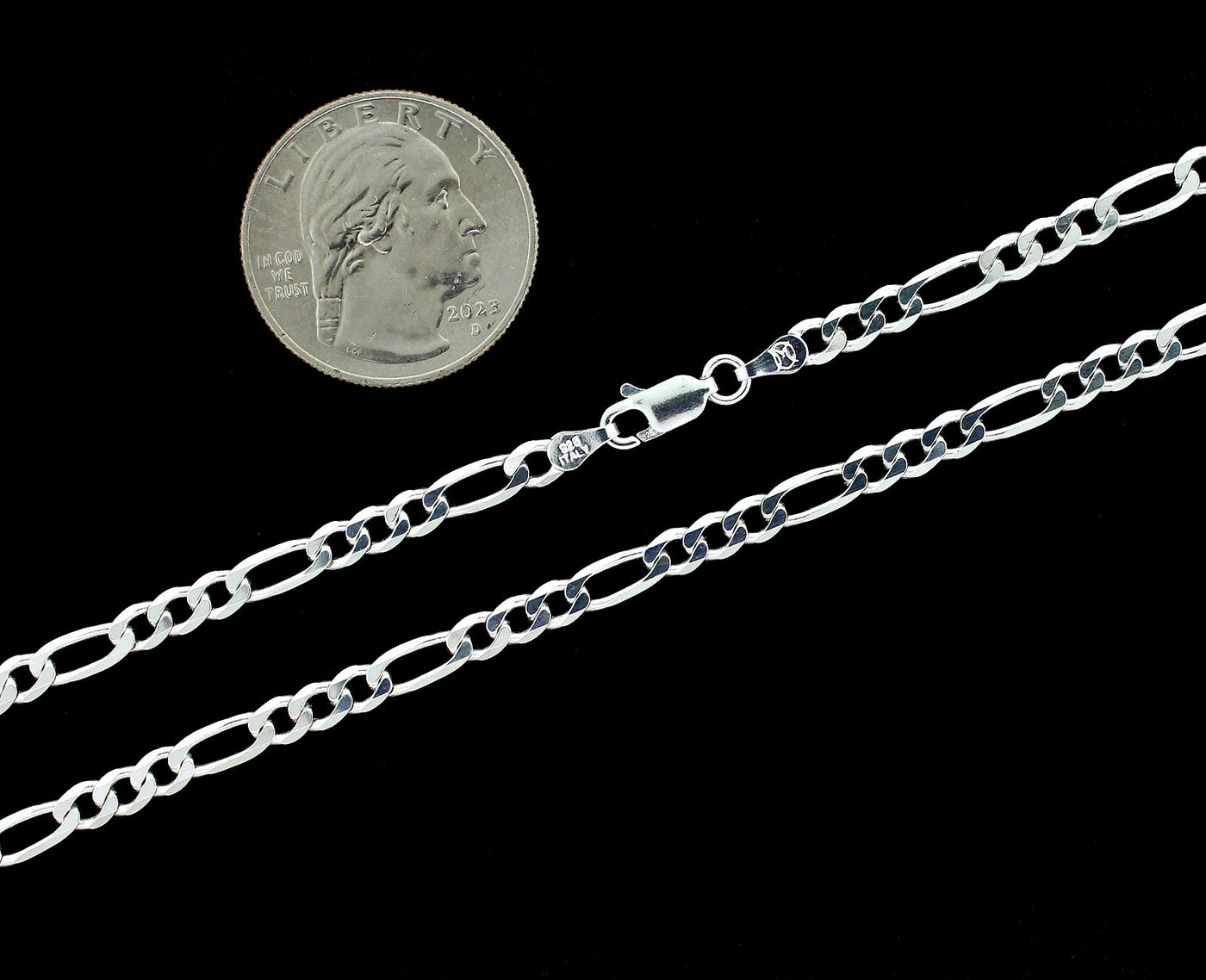 Real 4MM Solid 925 Sterling Silver Italian FIGARO LINK CHAIN Necklace UNISEX
