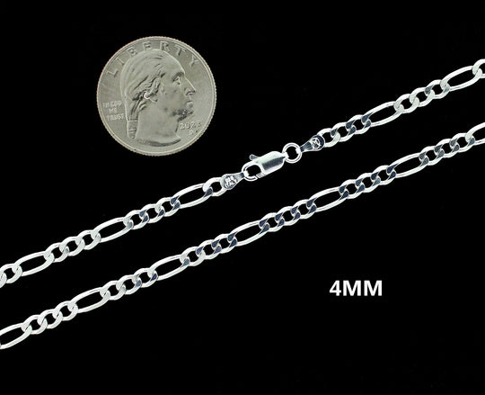 Real 4MM Solid 925 Sterling Silver Italian FIGARO LINK CHAIN Necklace UNISEX