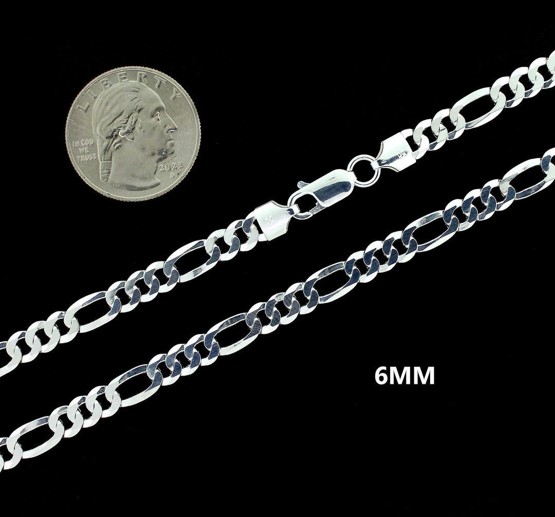 6MM Solid 925 Sterling Silver Figaro Link Chain Necklace or Bracelet ITALY