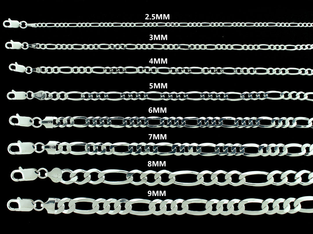 Real Solid 925 Sterling Silver Figaro Link Chain Necklace Bracelet 2.5mm 3mm 4mm 5mm 6mm 7mm 8mm 9mm Gift For Men &amp; Women ITALY