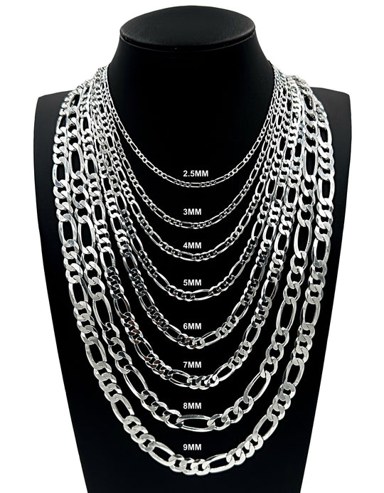 Real Solid 925 Sterling Silver Figaro Link Chain Necklace Bracelet 2.5mm 3mm 4mm 5mm 6mm 7mm 8mm 9mm Gift For Men &amp; Women ITALY