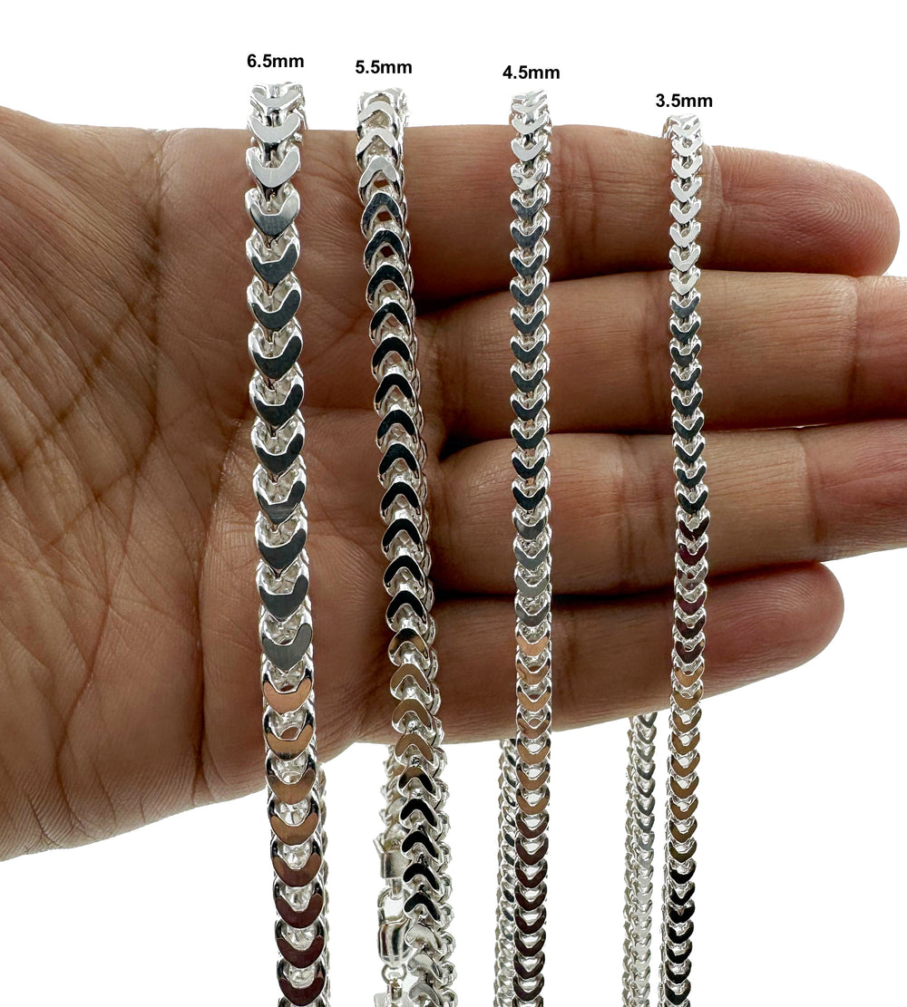 Real Solid 925 Sterling Silver Franco Link Chain Necklace Bracelet 2.5mm 3mm 3.5mm 4.5mm 5.5mm 6.5mm Gift For Men & Women ITALY