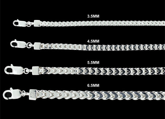 Real Solid 925 Sterling Silver Franco Link Chain Necklace Bracelet 2.5mm 3mm 3.5mm 4.5mm 5.5mm 6.5mm Gift For Men &amp; Women ITALY