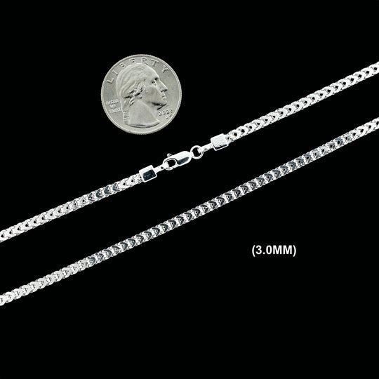 3MM Solid 925 Sterling Silver Franco Link Chain Necklace or Bracelet ITALY