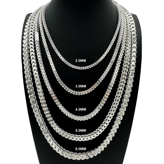 Real Solid 925 Sterling Silver Franco Link Chain Necklace Bracelet 2.5mm 3mm 3.5mm 4.5mm 5.5mm 6.5mm Gift For Men &amp; Women ITALY