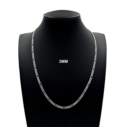 Real 3MM Solid 925 Sterling Silver Italian FIGARO LINK CHAIN Necklace UNISEX