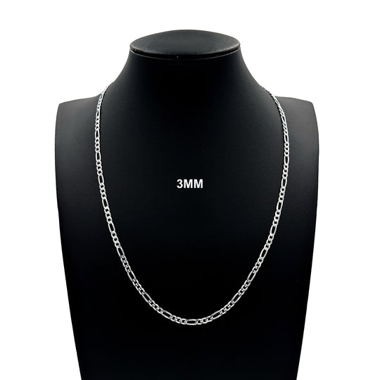 3MM Solid 925 Sterling Silver Figaro Link Chain Necklace or Bracelet ITALY