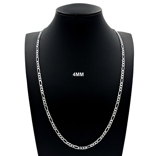 Real 4MM Solid 925 Sterling Silver Italian FIGARO LINK CHAIN Necklace UNISEX
