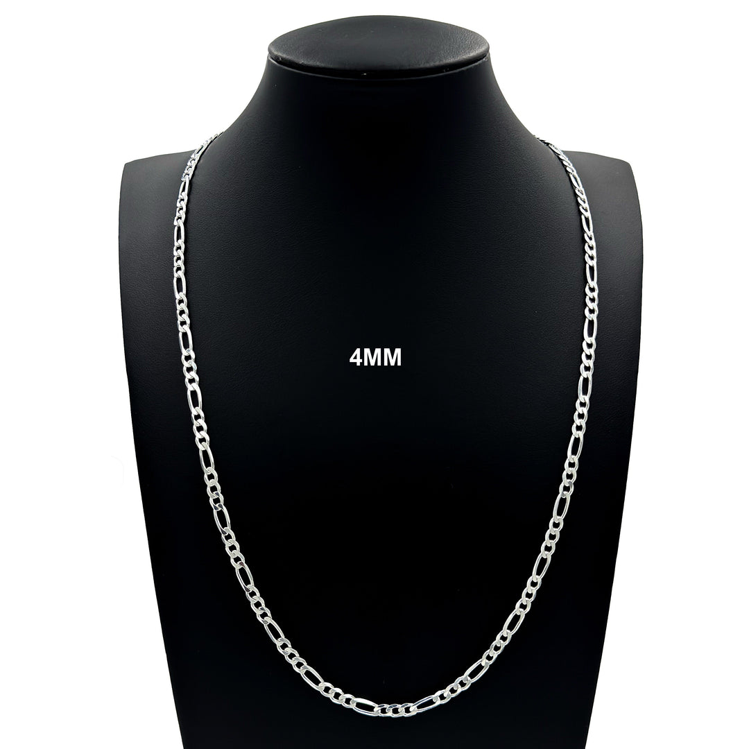 4MM Solid 925 Sterling Silver Figaro Link Chain Necklace or Bracelet ITALY
