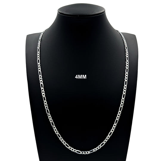 4MM Solid 925 Sterling Silver Figaro Link Chain Necklace or Bracelet ITALY