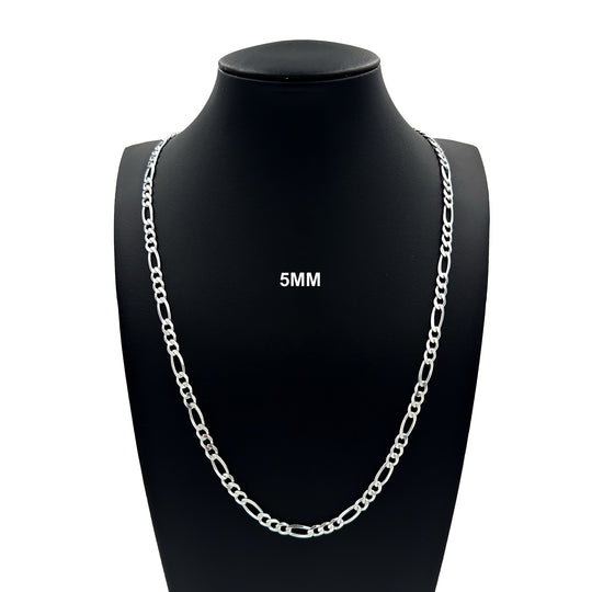 Real 5MM Solid 925 Sterling Silver Italian FIGARO LINK CHAIN Necklace UNISEX