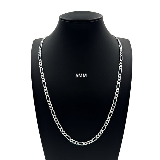 5MM Solid 925 Sterling Silver Figaro Link Chain Necklace or Bracelet ITALY