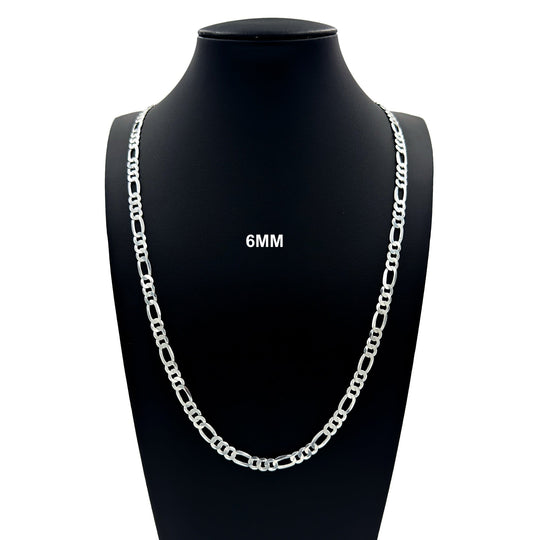 6MM Solid 925 Sterling Silver Figaro Link Chain Necklace or Bracelet ITALY