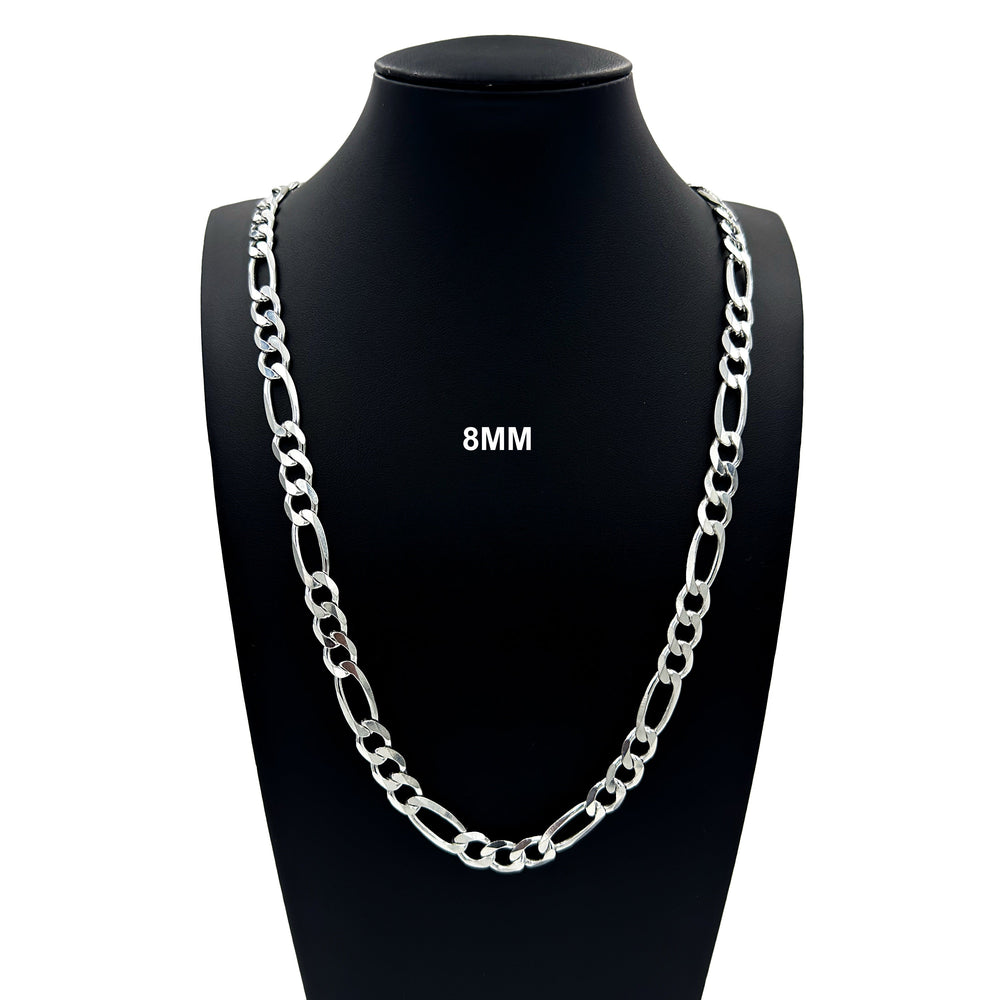 8MM Solid 925 Sterling Silver Figaro Link Chain Necklace or Bracelet ITALY