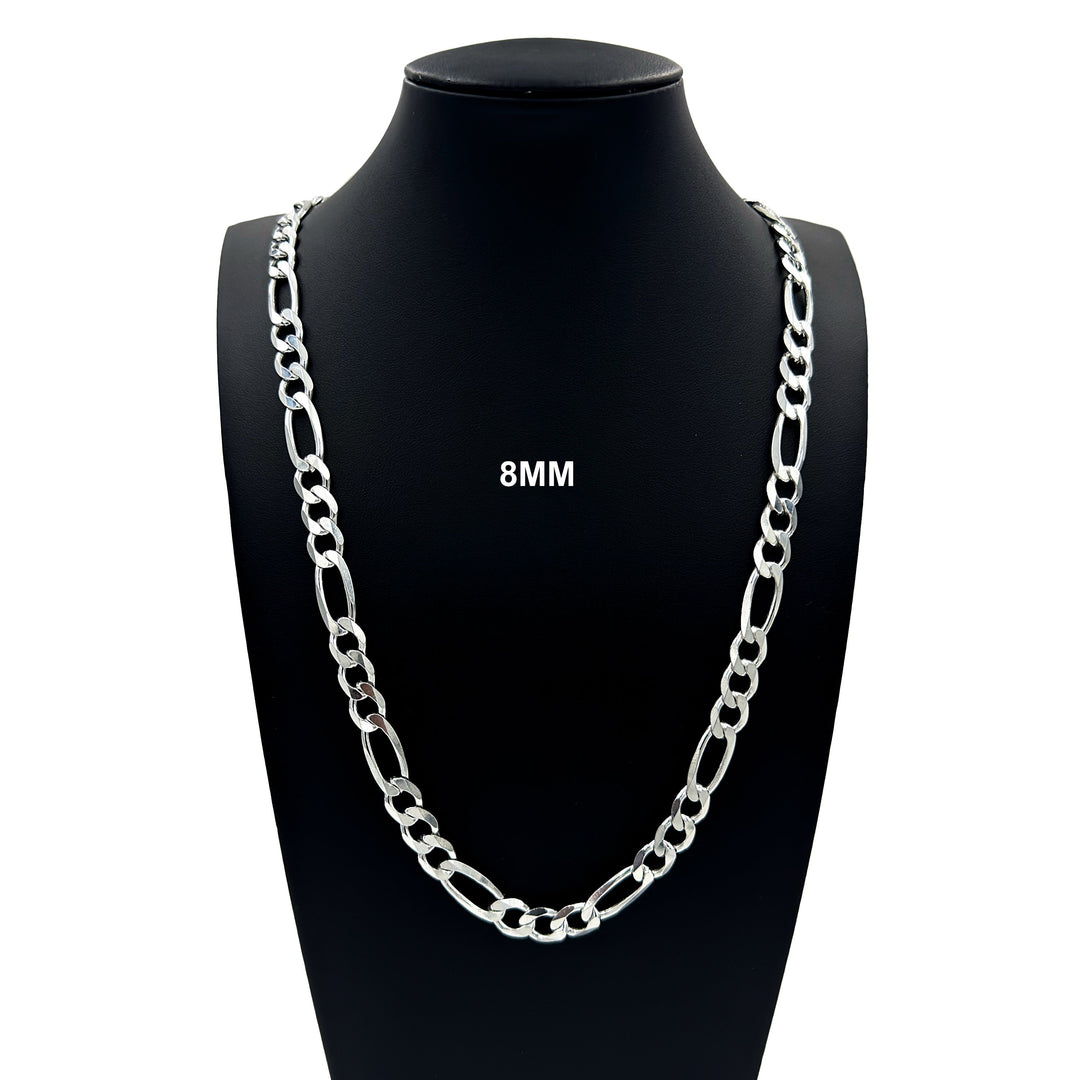 8MM Solid 925 Sterling Silver Figaro Link Chain Necklace or Bracelet ITALY