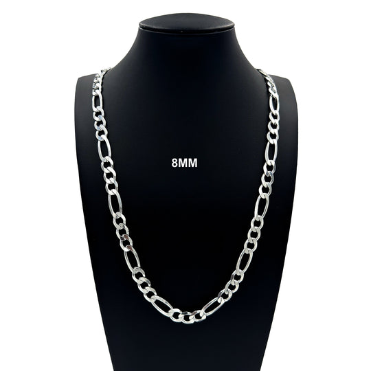 8MM Solid 925 Sterling Silver Figaro Link Chain Necklace or Bracelet ITALY