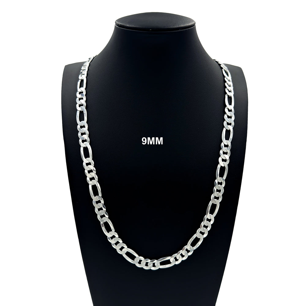 9MM Solid 925 Sterling Silver Figaro Link Chain Necklace or Bracelet ITALY