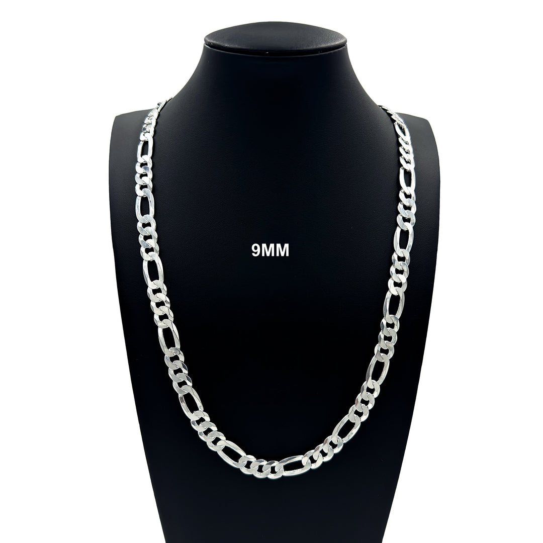9MM Solid 925 Sterling Silver Figaro Link Chain Necklace or Bracelet ITALY