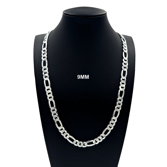 9MM Solid 925 Sterling Silver Figaro Link Chain Necklace or Bracelet ITALY