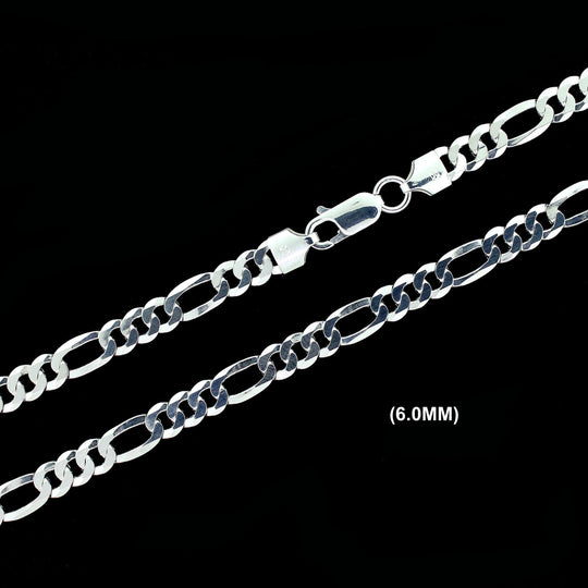 Real 6MM Solid 925 Sterling Silver Italian FIGARO LINK CHAIN Necklace UNISEX