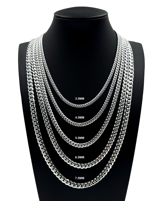 Real Solid 925 Sterling Silver Miami Cuban Link Chain Necklace Bracelet 3.5mm 4.5mm 5.5mm 6.5mm 7.5mm Gift For Men &amp; Women ITALY