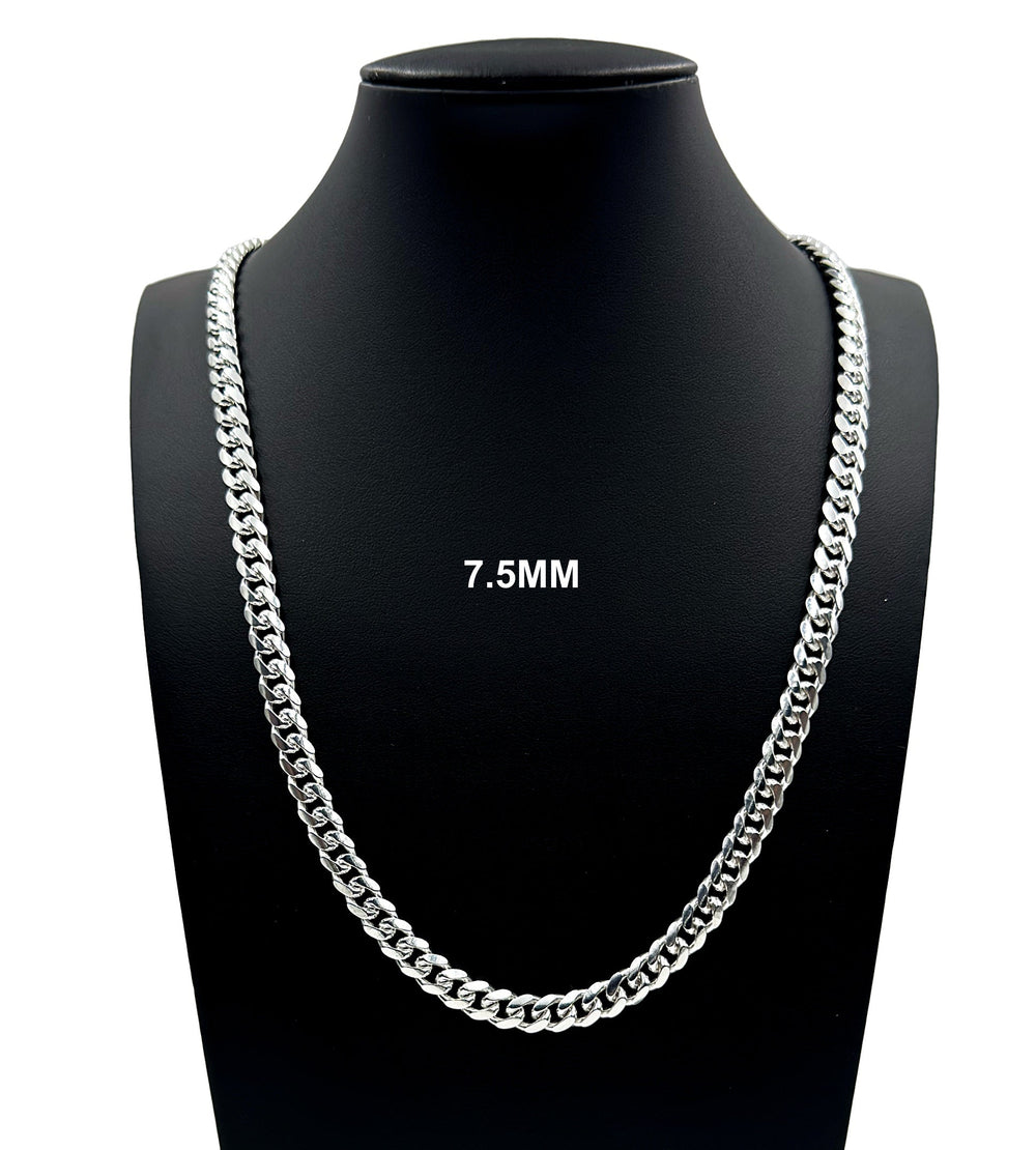 7.5MM Solid 925 Sterling Silver Miami Cuban Link Chain Necklace or Bracelet ITALY