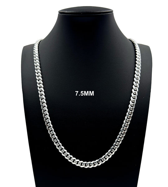 7.5MM Solid 925 Sterling Silver Miami Cuban Link Chain Necklace or Bracelet ITALY