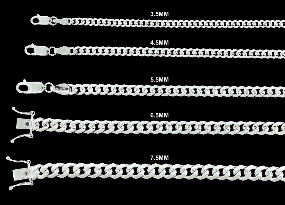 Real Solid 925 Sterling Silver Miami Cuban Link Chain Necklace Bracelet 3.5mm 4.5mm 5.5mm 6.5mm 7.5mm Gift For Men & Women ITALY