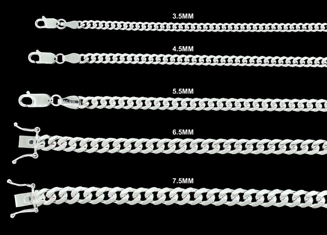 Real Solid 925 Sterling Silver Miami Cuban Link Chain Necklace Bracelet 3.5mm 4.5mm 5.5mm 6.5mm 7.5mm Gift For Men &amp; Women ITALY