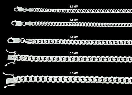 Real Solid 925 Sterling Silver Miami Cuban Link Chain Necklace Bracelet 3.5mm 4.5mm 5.5mm 6.5mm 7.5mm Gift For Men &amp; Women ITALY