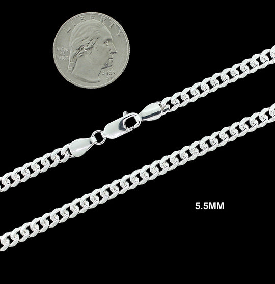 5.5MM Solid 925 Sterling Silver Miami Cuban Link Chain Necklace or Bracelet ITALY