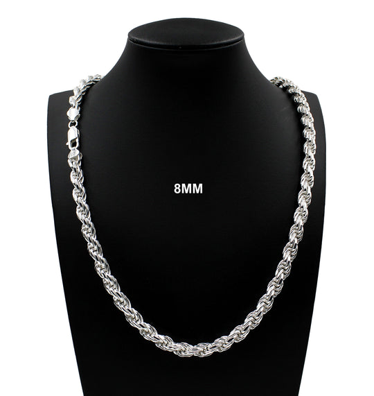 8MM Solid 925 Sterling Silver Diamond-Cut Rope Chain Necklace or Bracelet ITALY