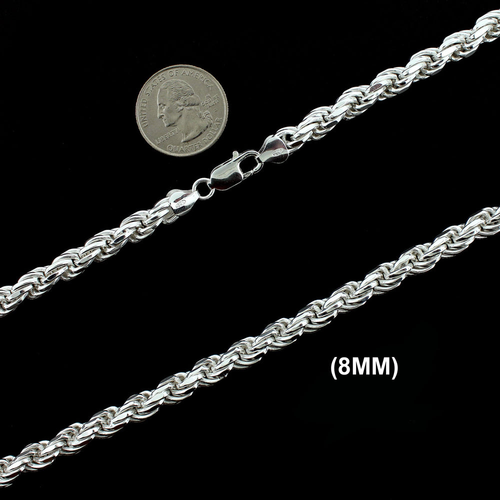 8MM Solid 925 Sterling Silver Diamond-Cut Rope Chain Necklace or Bracelet ITALY