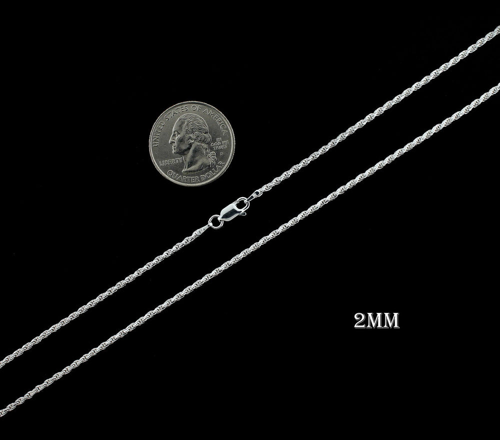 2MM Solid 925 Sterling Silver Italian DIAMOND CUT ROPE CHAIN Necklace UNISEX