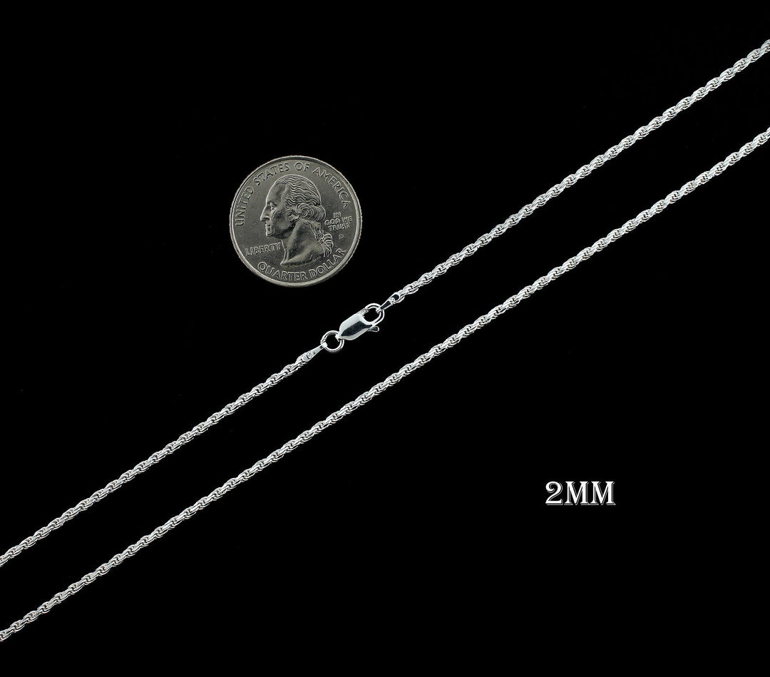 2MM Solid 925 Sterling Silver Italian DIAMOND CUT ROPE CHAIN Necklace UNISEX