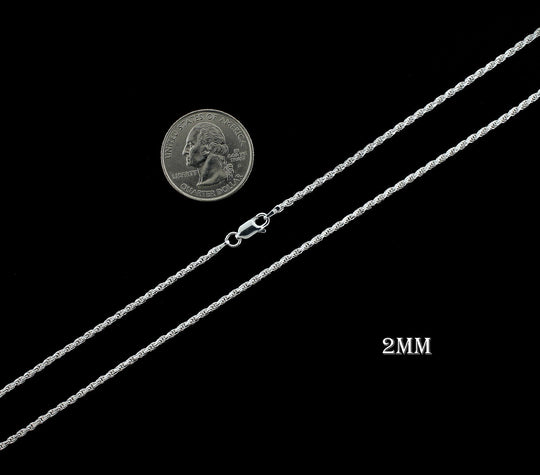 2MM Solid 925 Sterling Silver Italian DIAMOND CUT ROPE CHAIN Necklace UNISEX