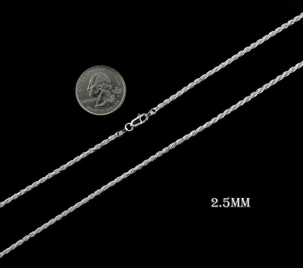 2.5MM Solid 925 Sterling Silver Diamond-Cut Rope Chain Necklace or Bracelet ITALY