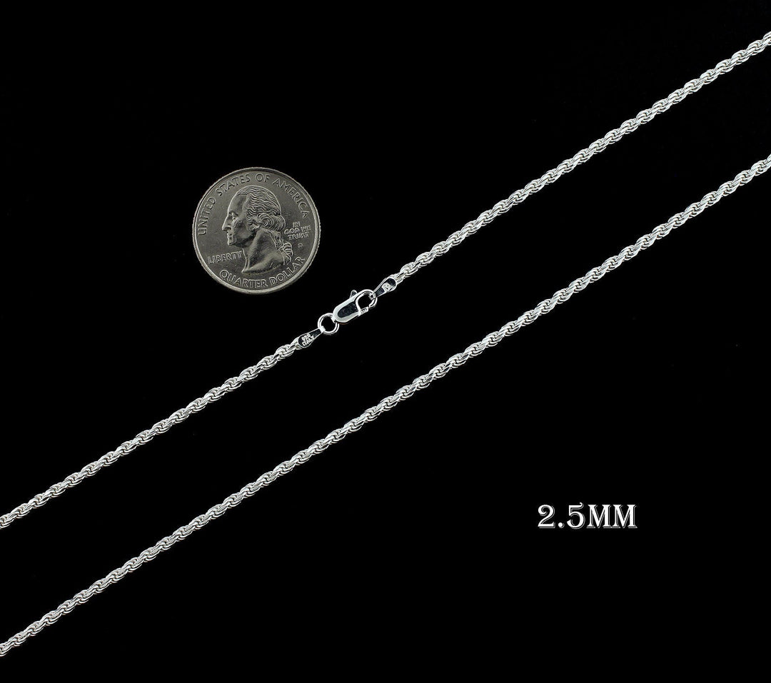2.5MM Solid 925 Sterling Silver Diamond-Cut Rope Chain Necklace or Bracelet ITALY