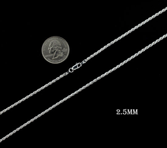 Real Solid 925 Sterling Silver Diamond Cut Rope Chain Necklace Bracelet 1.2mm 1.5mm 2mm 2.5mm 3mm 4mm 5mm 6mm 7mm Gift For Men &amp; Women ITALY