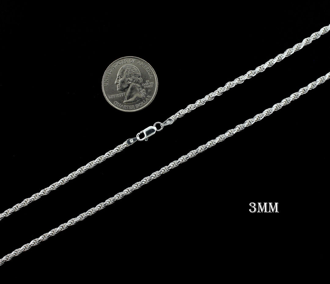 Real Solid 925 Sterling Silver Diamond Cut Rope Chain Necklace Bracelet 1.2mm 1.5mm 2mm 2.5mm 3mm 4mm 5mm 6mm 7mm Gift For Men &amp; Women ITALY