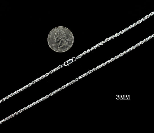 Real Solid 925 Sterling Silver Diamond Cut Rope Chain Necklace Bracelet 1.2mm 1.5mm 2mm 2.5mm 3mm 4mm 5mm 6mm 7mm Gift For Men &amp; Women ITALY