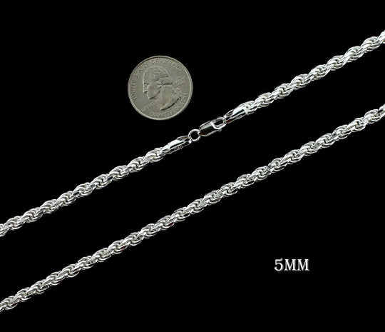 Real Solid 925 Sterling Silver Diamond Cut Rope Chain Necklace Bracelet 1.2mm 1.5mm 2mm 2.5mm 3mm 4mm 5mm 6mm 7mm Gift For Men &amp; Women ITALY