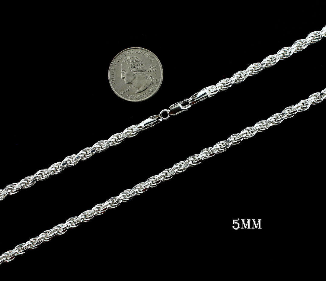 5MM Solid 925 Sterling Silver Italian DIAMOND CUT ROPE CHAIN Necklace UNISEX