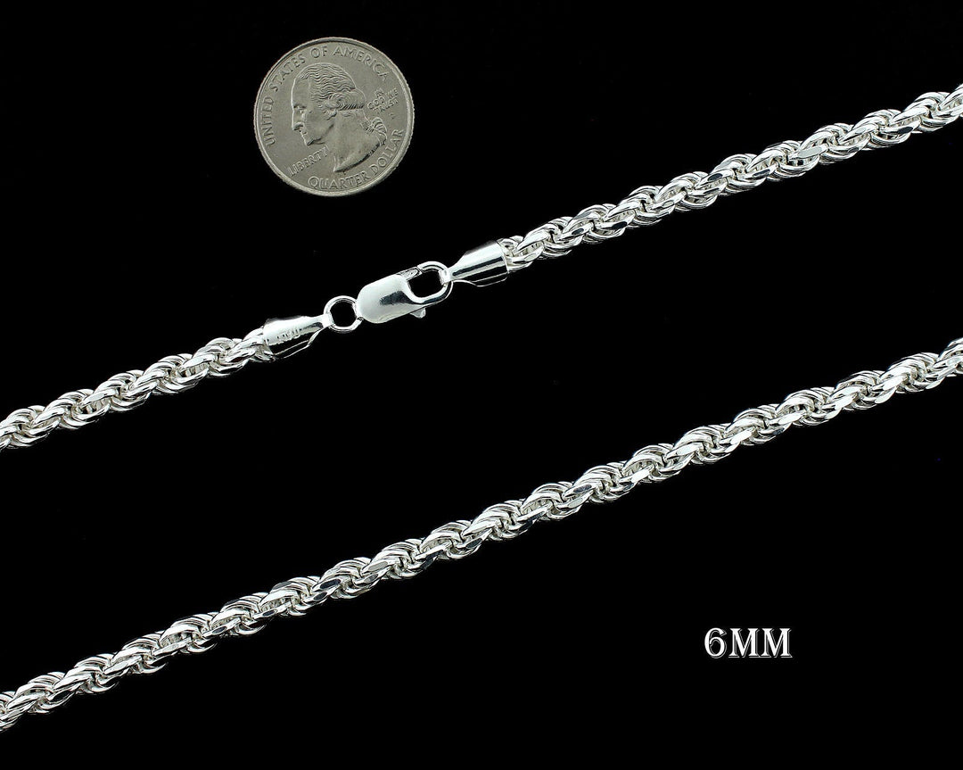 Real Solid 925 Sterling Silver Diamond Cut Rope Chain Necklace Bracelet 1.2mm 1.5mm 2mm 2.5mm 3mm 4mm 5mm 6mm 7mm Gift For Men &amp; Women ITALY